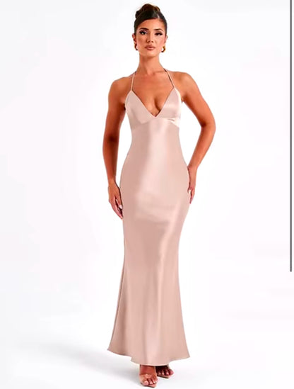 Avrilyaan satin rücken frei schlank sexy kleid frauen bodycon langes sommerkleid meerjungfrau elegante nachtclub party kleider vestidos