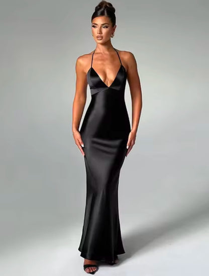 Avrilyaan satin rücken frei schlank sexy kleid frauen bodycon langes sommerkleid meerjungfrau elegante nachtclub party kleider vestidos